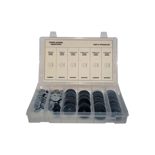 Titan Fasteners 185 Piece Fender Washer Assortment - #8 to 1/2in - Grade 2 - Steel - Zinc TFP6AZA185 - main